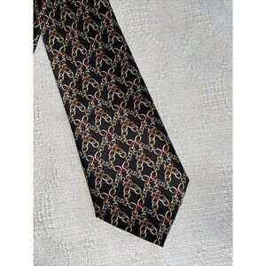 Ashford & Brooks Men’s Dress Tie Size 57” 3.75” Black Chain Motif Silk Business